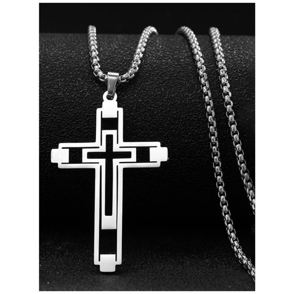 Minimalist Cross Necklace Stainless Steel Edgy Design Venetian Box Chain Unisex